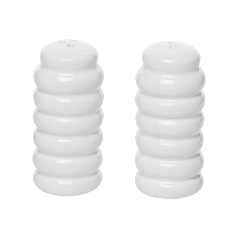 Make The Best Pair Ribbed Salt and Pepper Shaker w/ Box Set of 2 Ceramic White