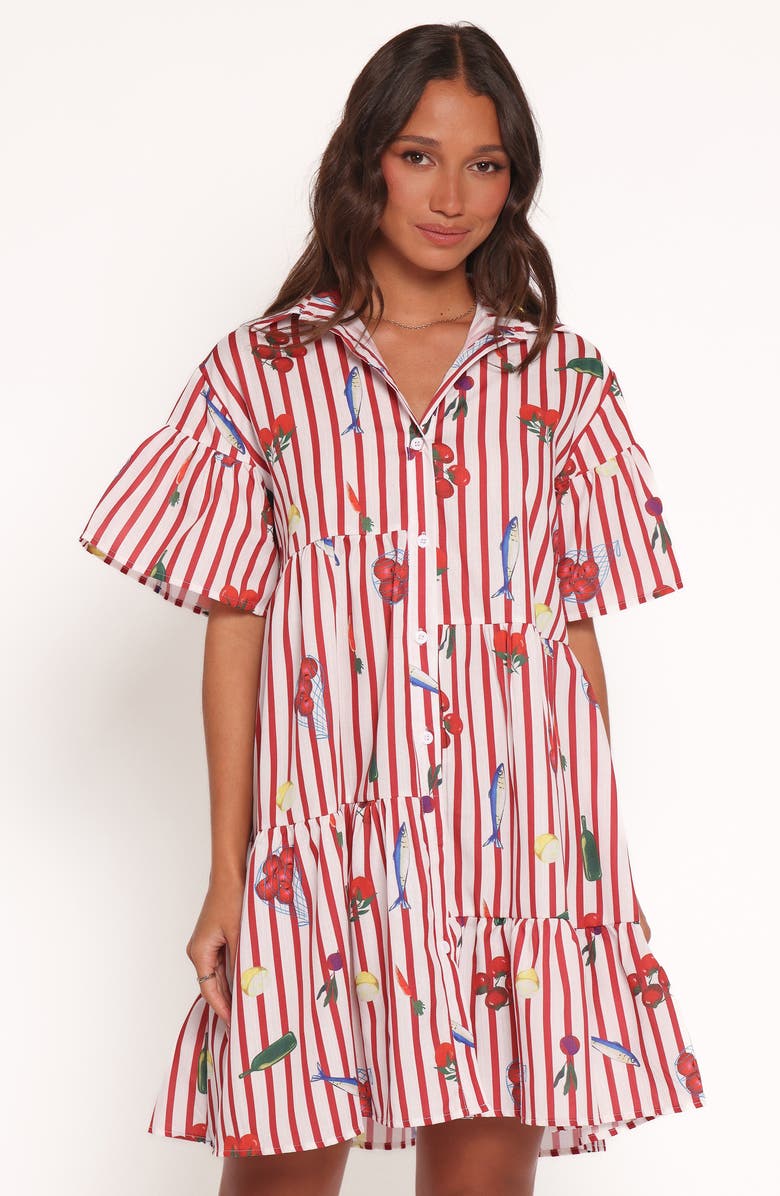Petal & Pup Peachy Tiered Shirtdress, Alternate, color, Red Picnic Stripe