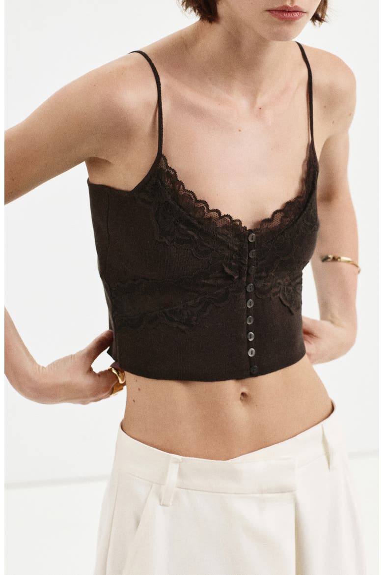 Lace Trimmed Fine Knit Crop Camisole, Alternate, color, CHOCOLATE