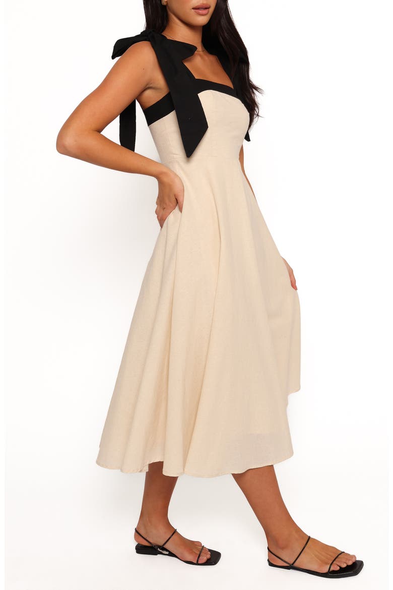 Olinda Contrast Detail Cotton & Linen Midi Sundress, Alternate, color, OATMEAL BLACK