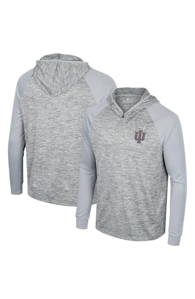 COLOSSEUM Men's Colosseum Gray Indiana Hoosiers Cybernetic Raglan Quarter-Zip Hooded Top, Alternate, color, 
