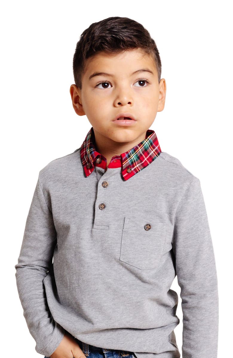 Hope & Henry Boys' Long Sleeve Polo Shirt, Kids, Main, color, Gray Heather Red Tartan