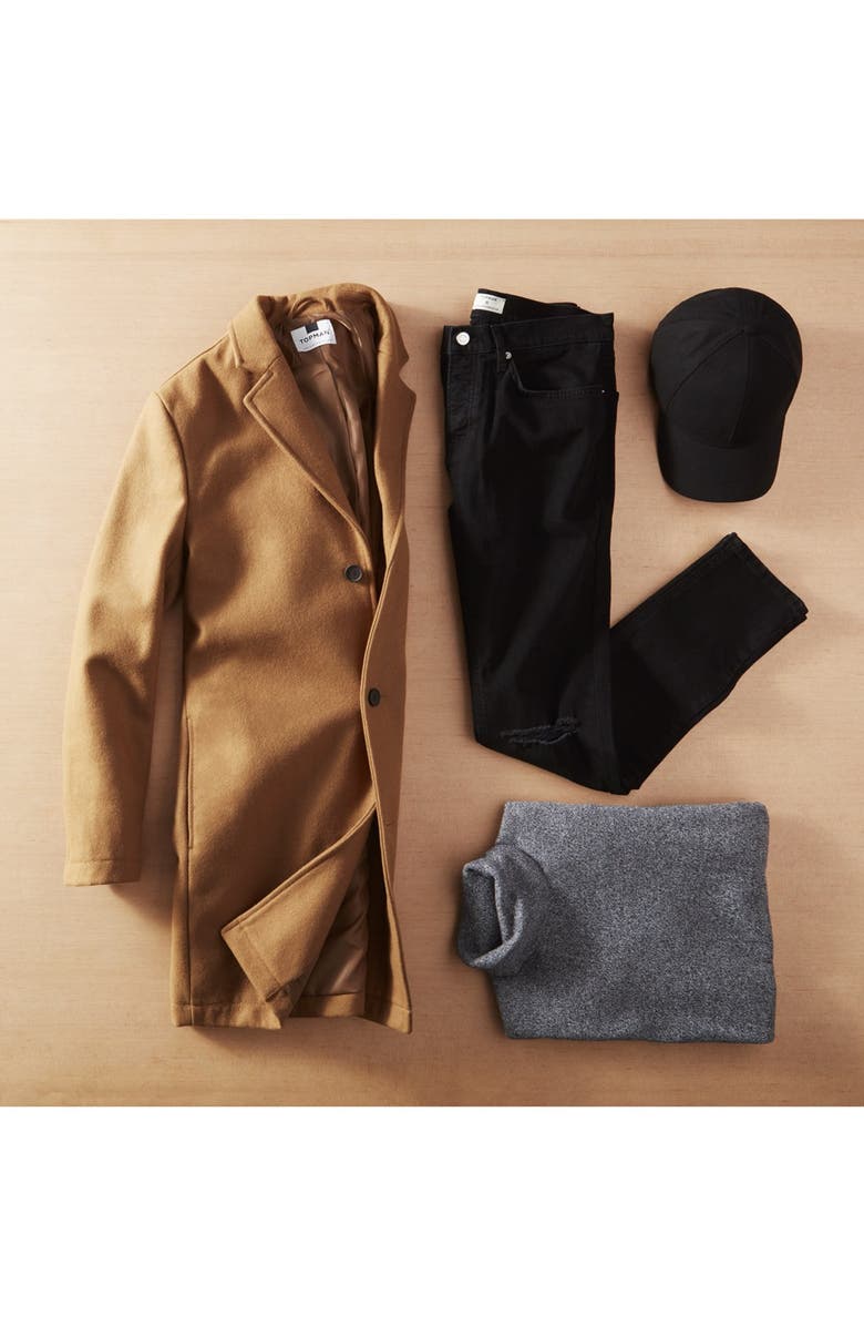 Topman Wool Blend Overcoat, Alternate, color,