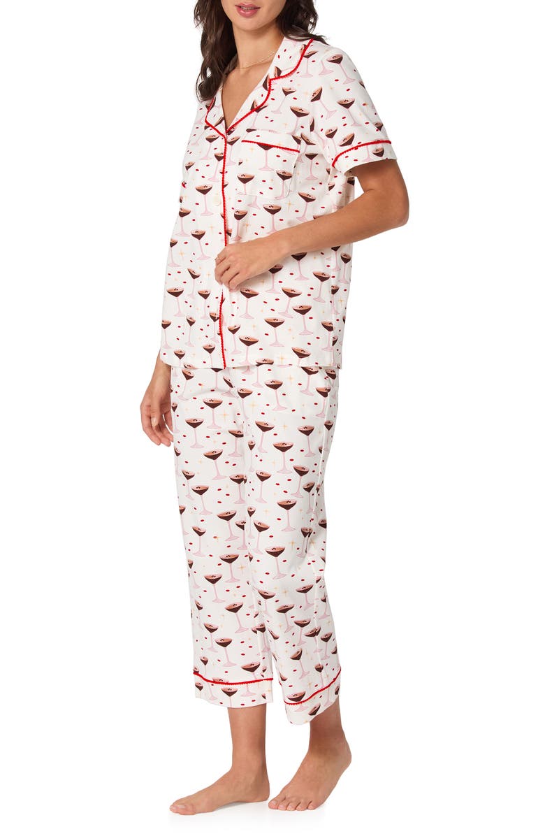 BedHead Pajamas Print Stretch Organic Cotton Crop Pajamas, Alternate, color, Espresso Kisses