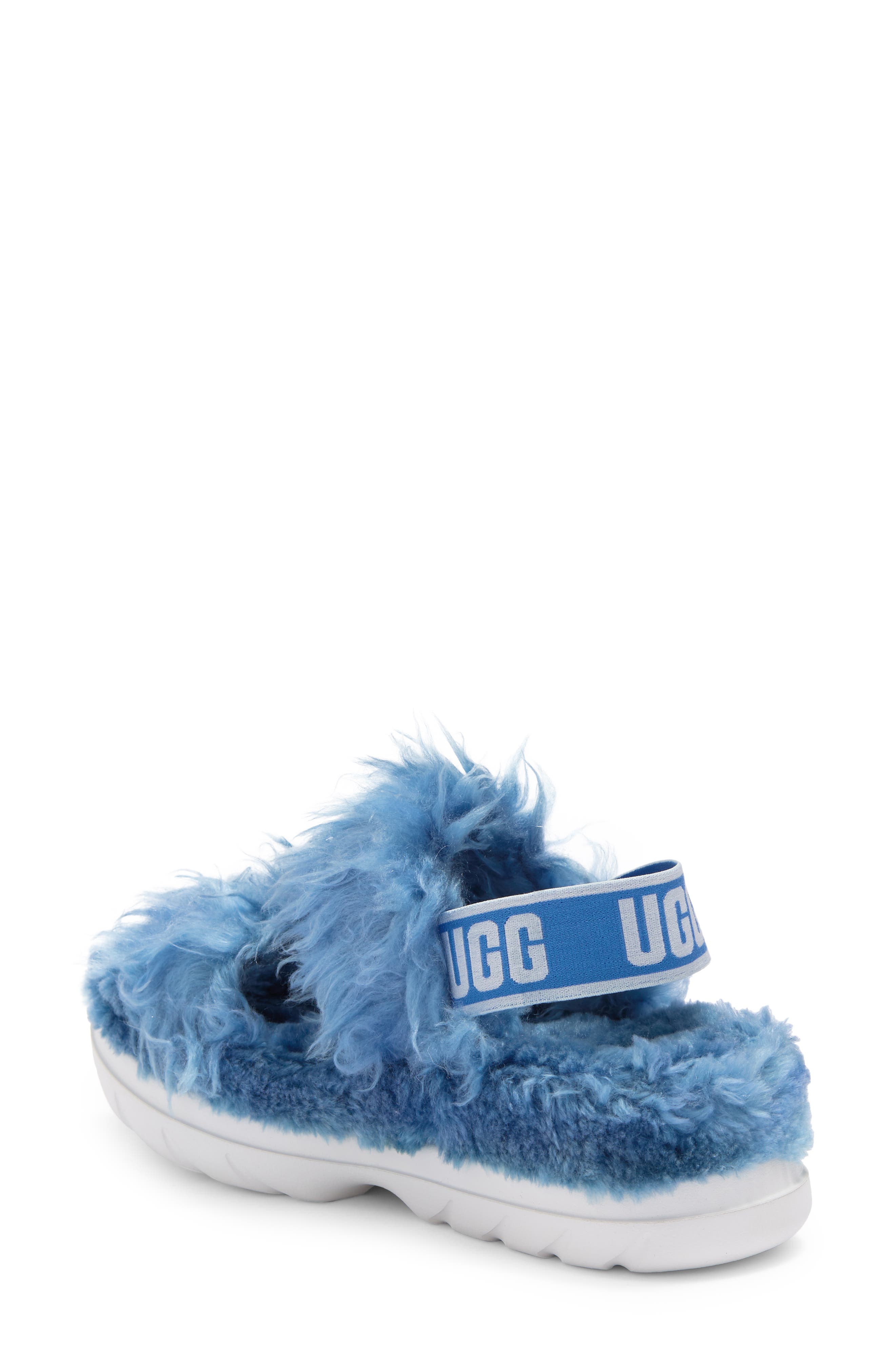 Fluff Sugar Faux Fur Sandal, Alternate, color, BLUE