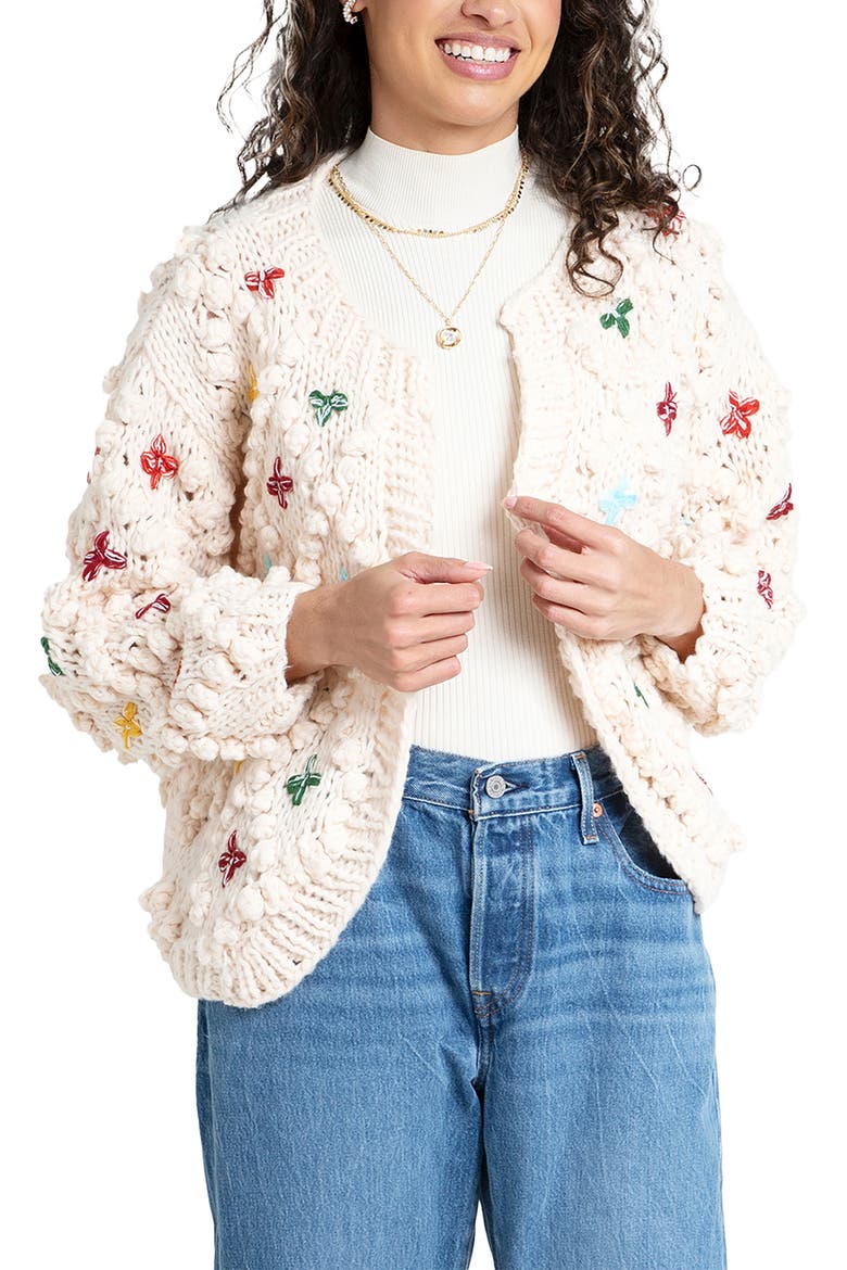 Cross Stitched Pompom Cardigan, Main, color, IVORY