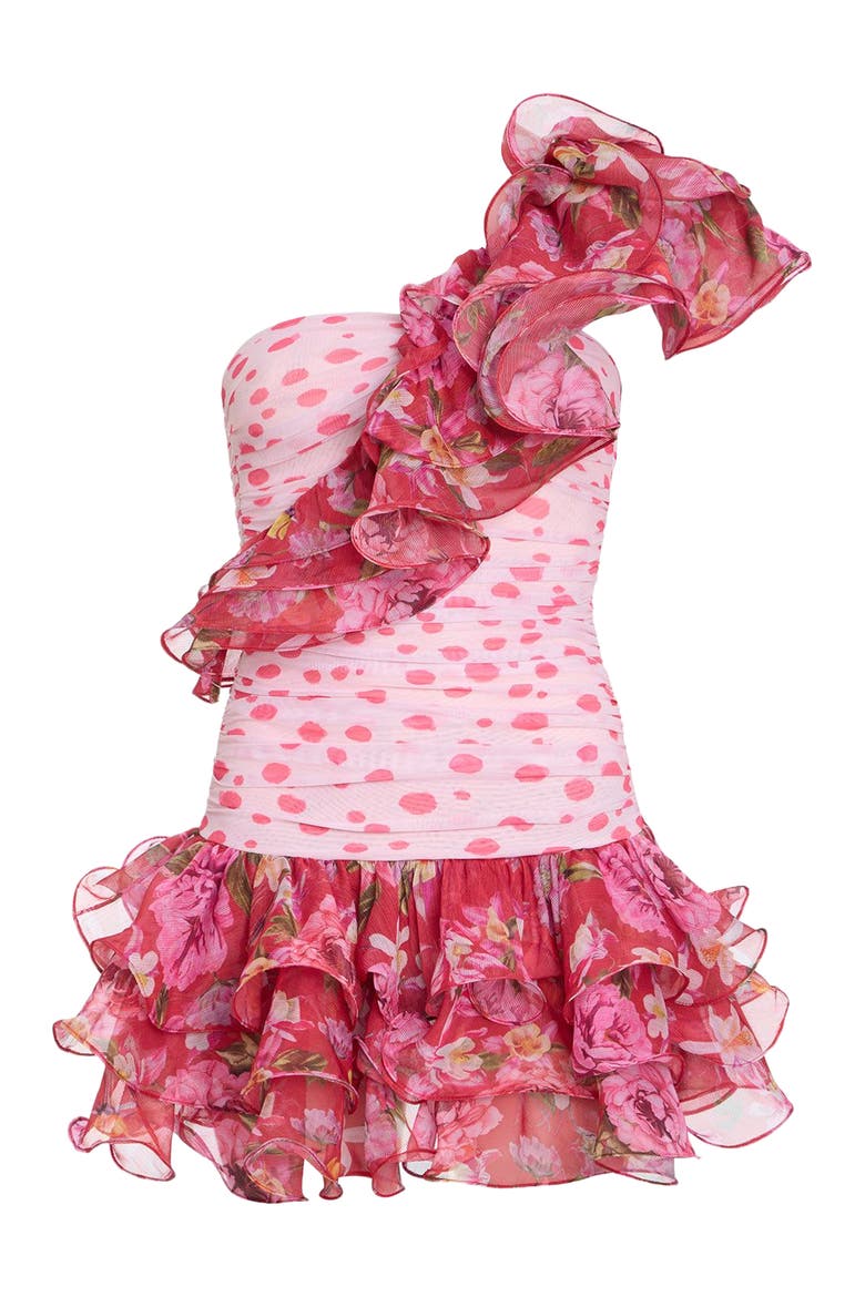 Peony Dots Ruffle Mini Dress, Alternate, color, RED