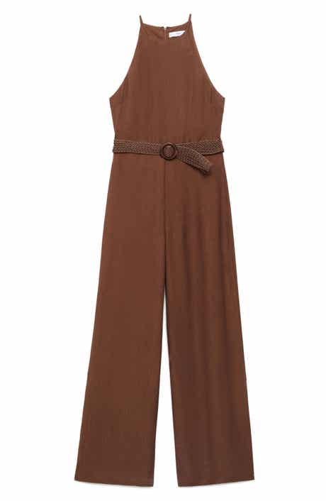 MANGO Texture Sleeveless Wide Leg Jumpsuit