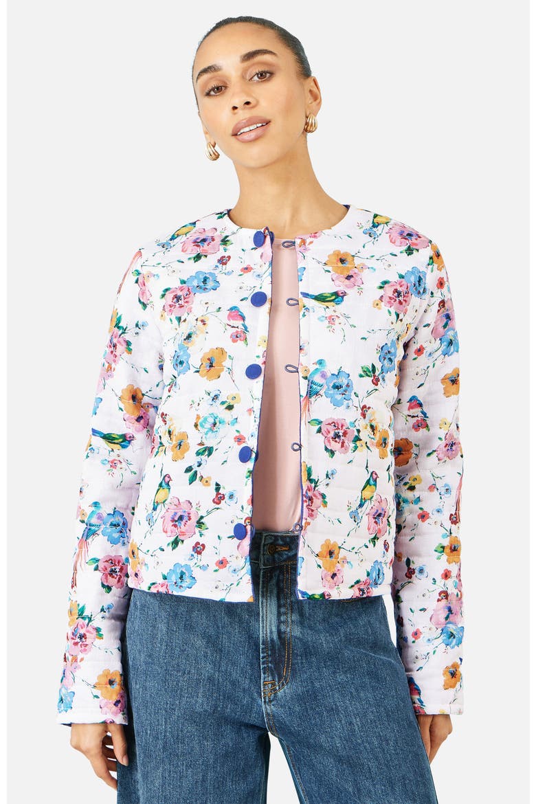 Floral Embroidery Cotton Jacket, Alternate, color, Blue