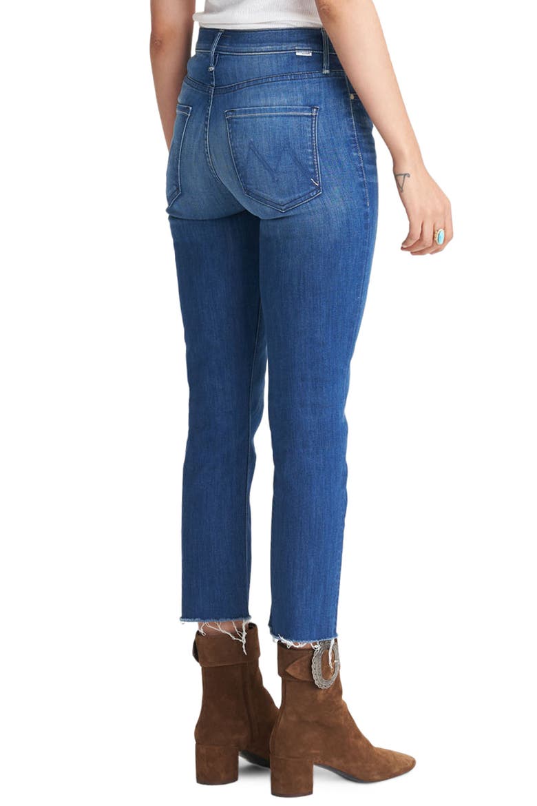 The Dazzler High Waist Fray Hem Crop Straight Leg Jeans, Alternate, color, SQUEEZE IT