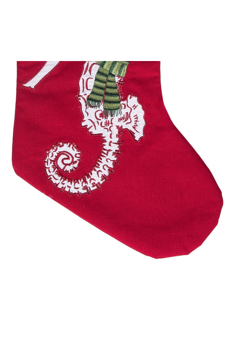 C&F Home 8.5" x 20" Holiday Seahorse with Pine Needle Green Scarf Christmas Stocking, Alternate, color, Red