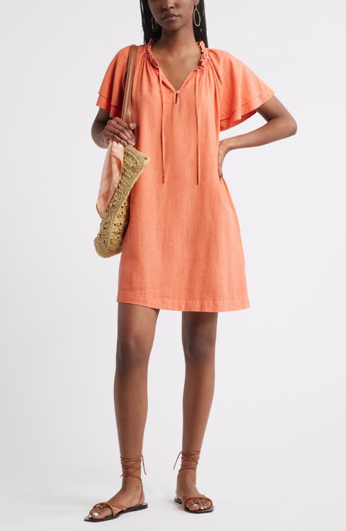 Treasure & Bond Flutter Sleeve Linen Blend Shift Minidress
