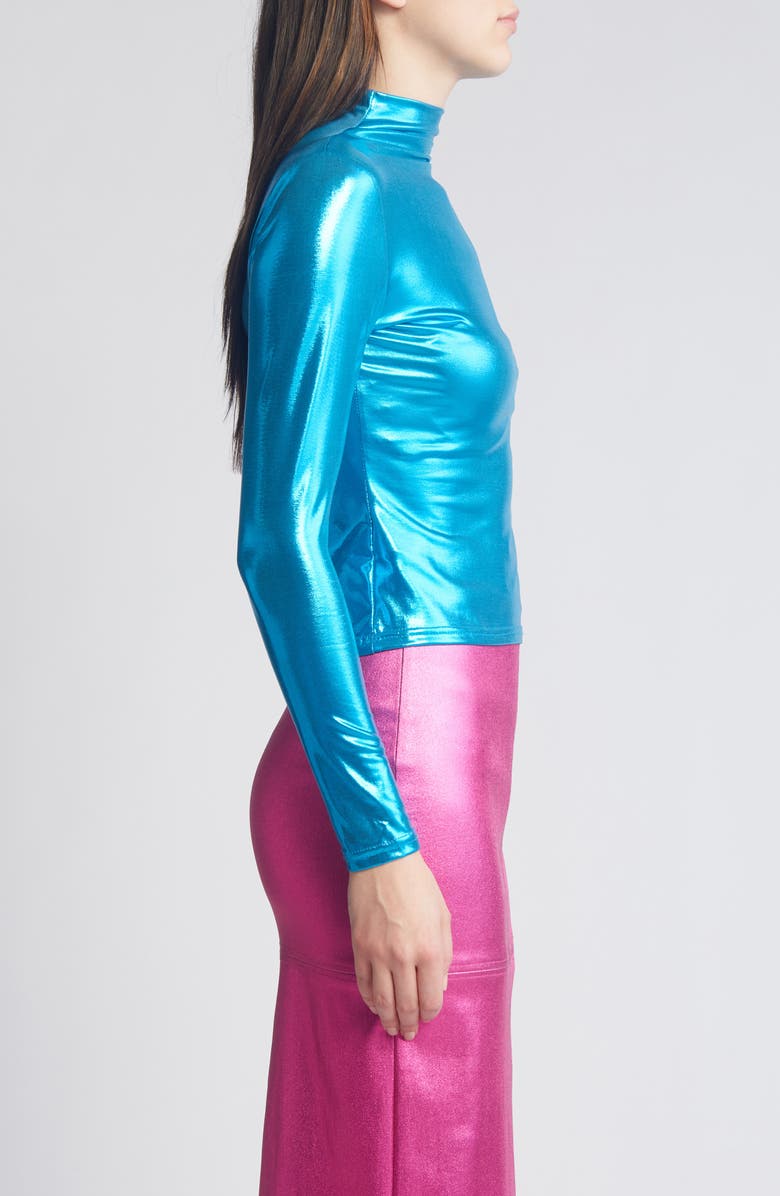 NIKKI LUND Liquid Metallic Mock Neck Top, Alternate, color, Blue