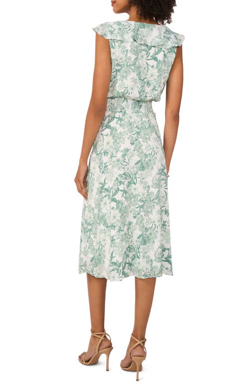 Shop Vince Camuto Floral Print Ruffle Smocked Waist Midi Dress In Brook Green