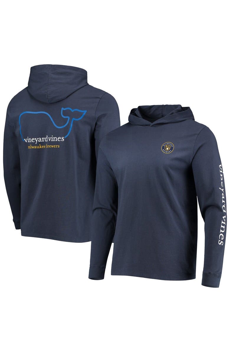 vineyard vines Men's Vineyard Vines Navy Milwaukee Brewers Logo Hoodie Long Sleeve T-Shirt, Main, color, 