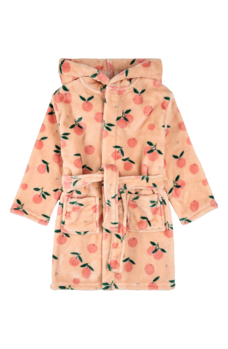 Petit Lem Kids' Orange Print Hooded Fleece Robe, Main, color,