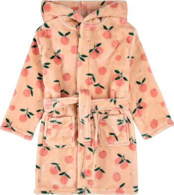 Kids' Orange Print Hooded Fleece Robe