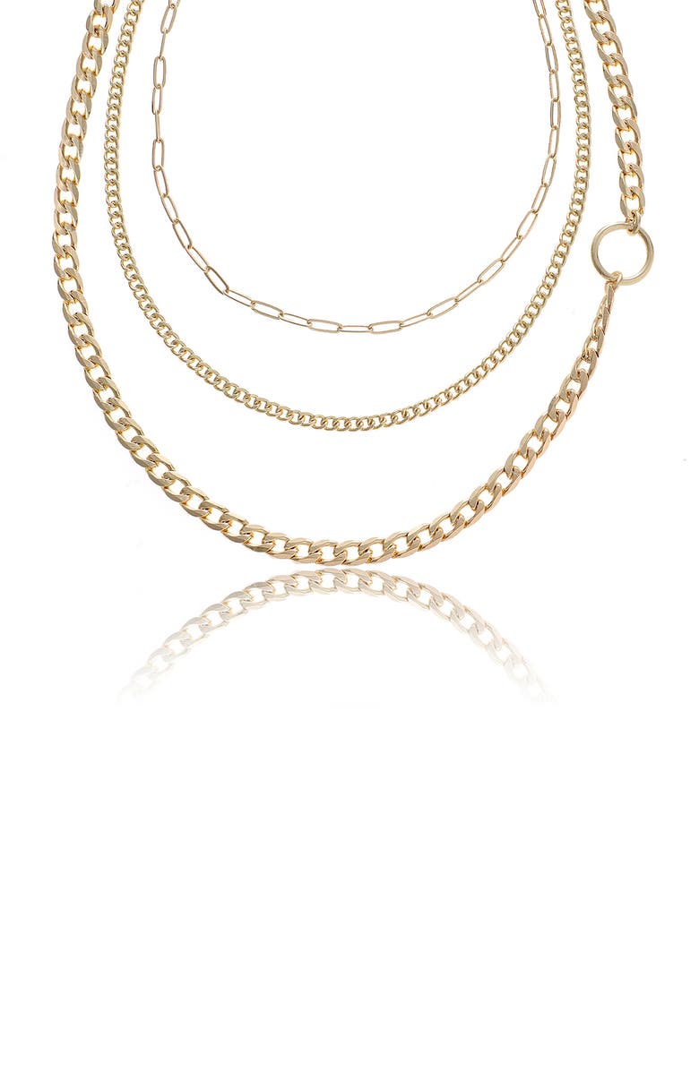 Ettika Triple Chain Layered Necklace, Alternate, color, Gold