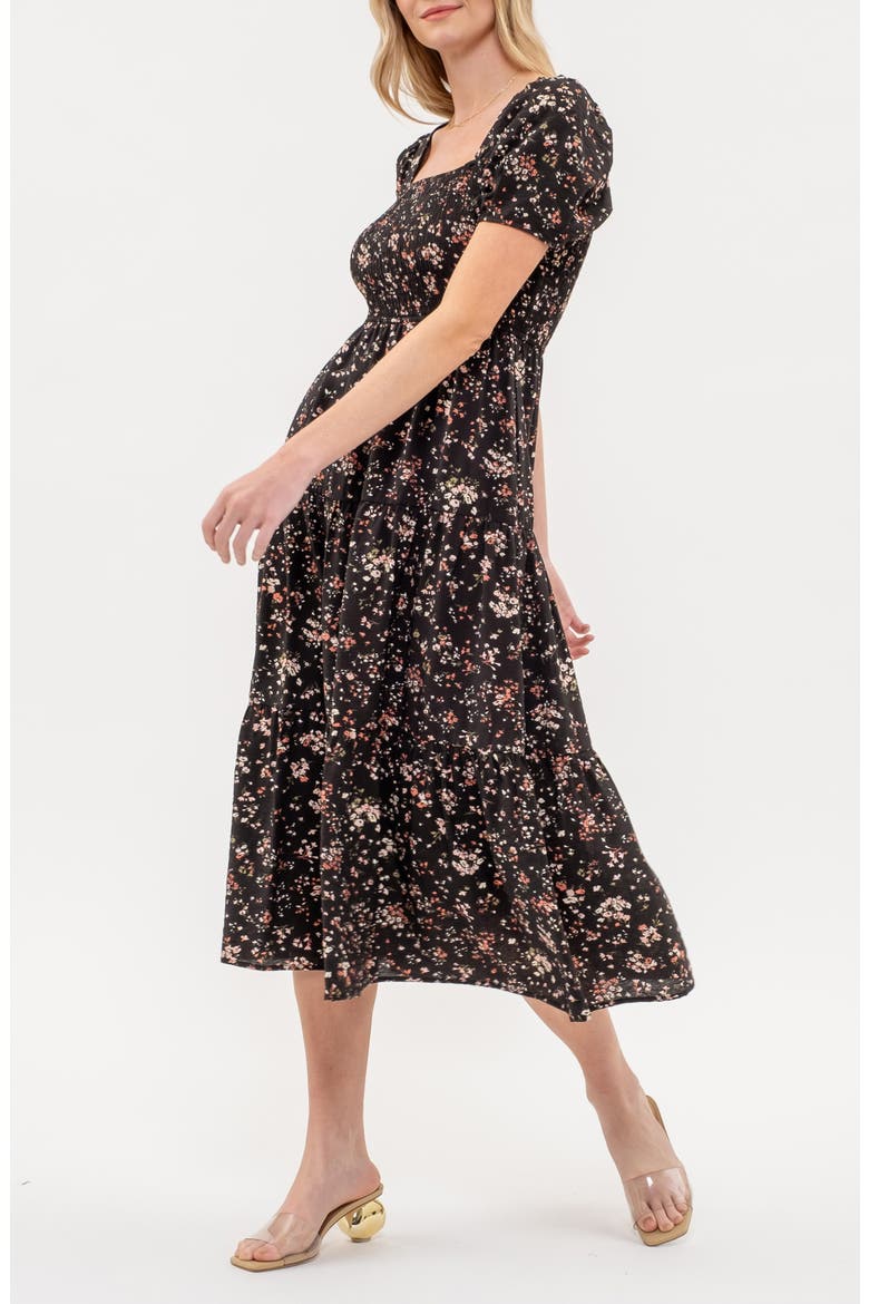 Ditsy Floral Short Sleeve Tiered Midi Dress, Alternate, color, BLACK MULTI