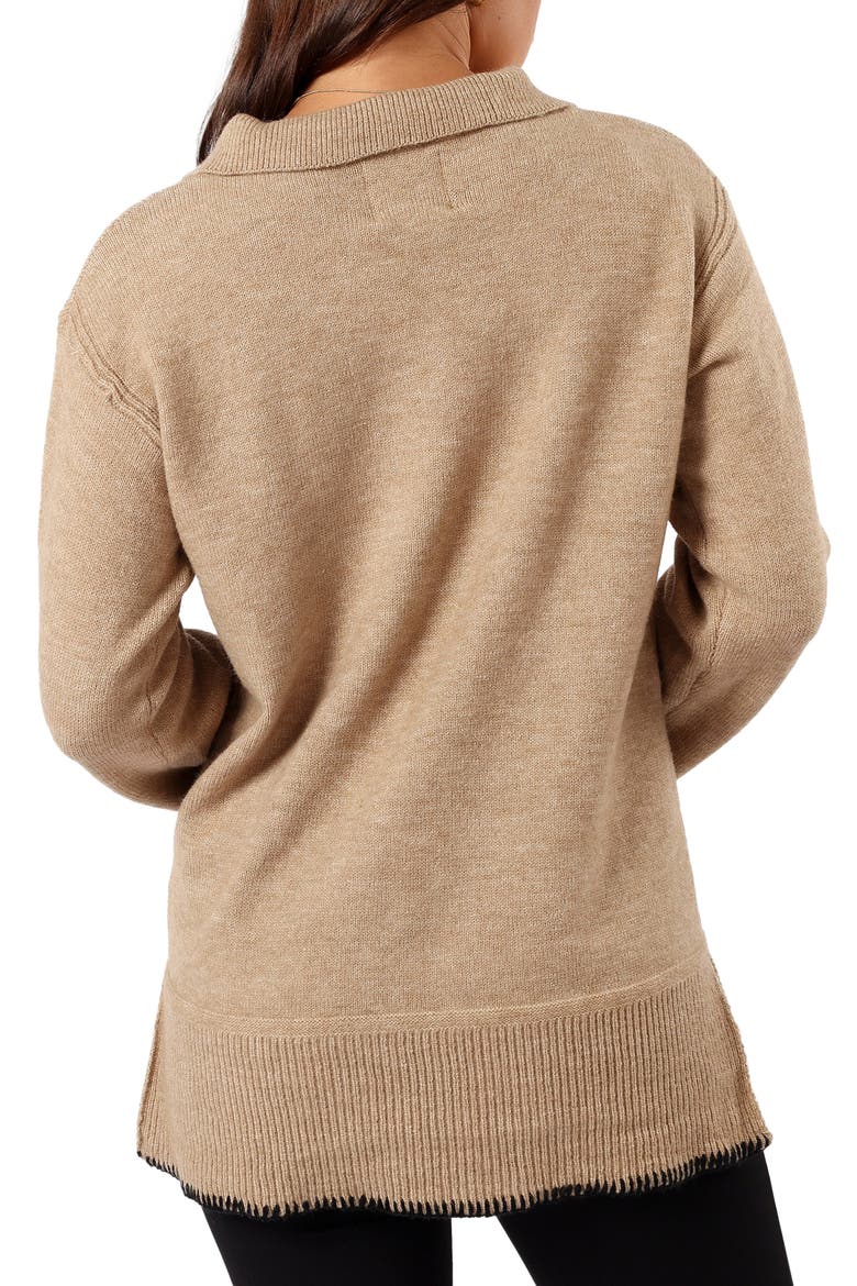 Elise Blanket Stitch Johnny Collar Sweater, Alternate, color, TAUPE
