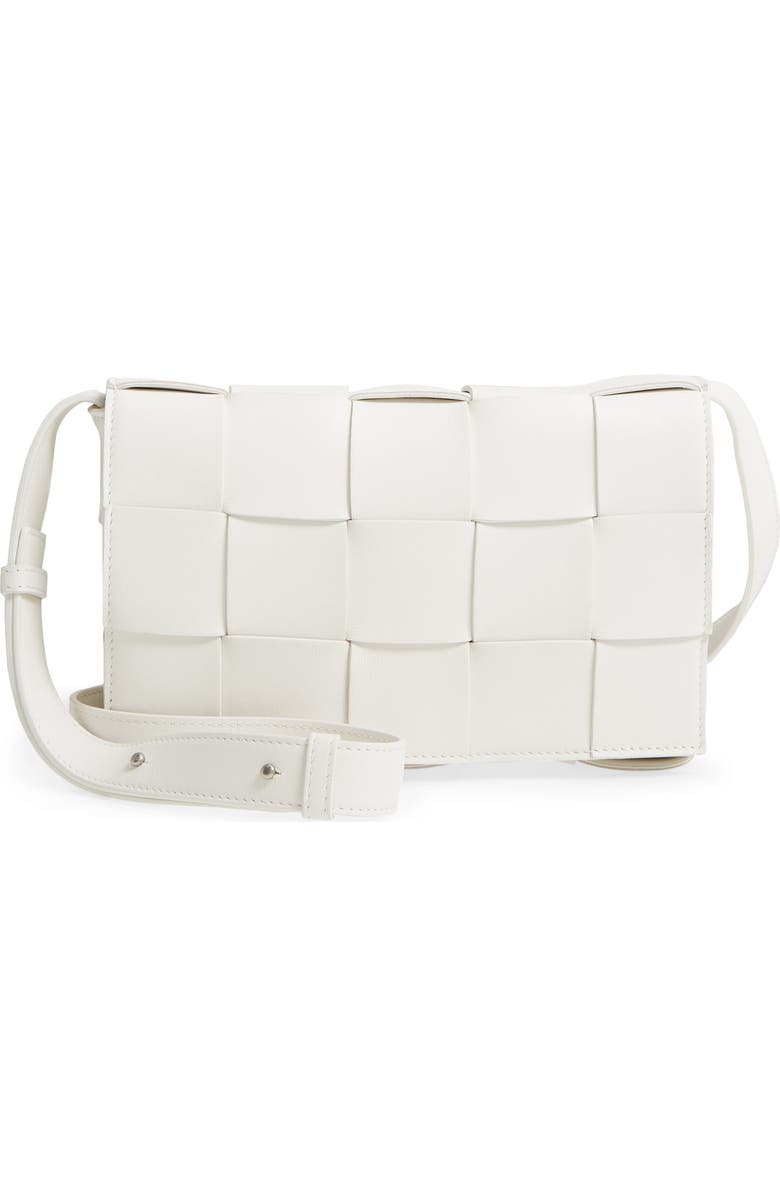 Bottega Veneta Intrecciato Leather Crossbody Bag, Main, color, White/ Silver