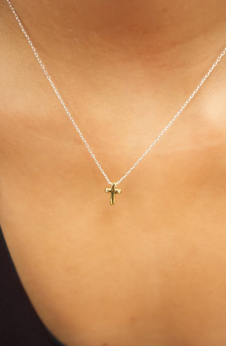 Argento Vivo Sterling Silver Two-Tone Puffy Cross Pendant Necklace, Alternate, color, Gold/ Silver