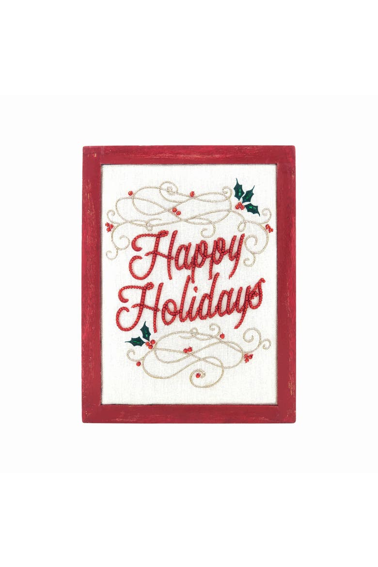 Christmas "Happy Holidays" Swirl Decorative Shadow Box 6" x 8", Main, color, Red