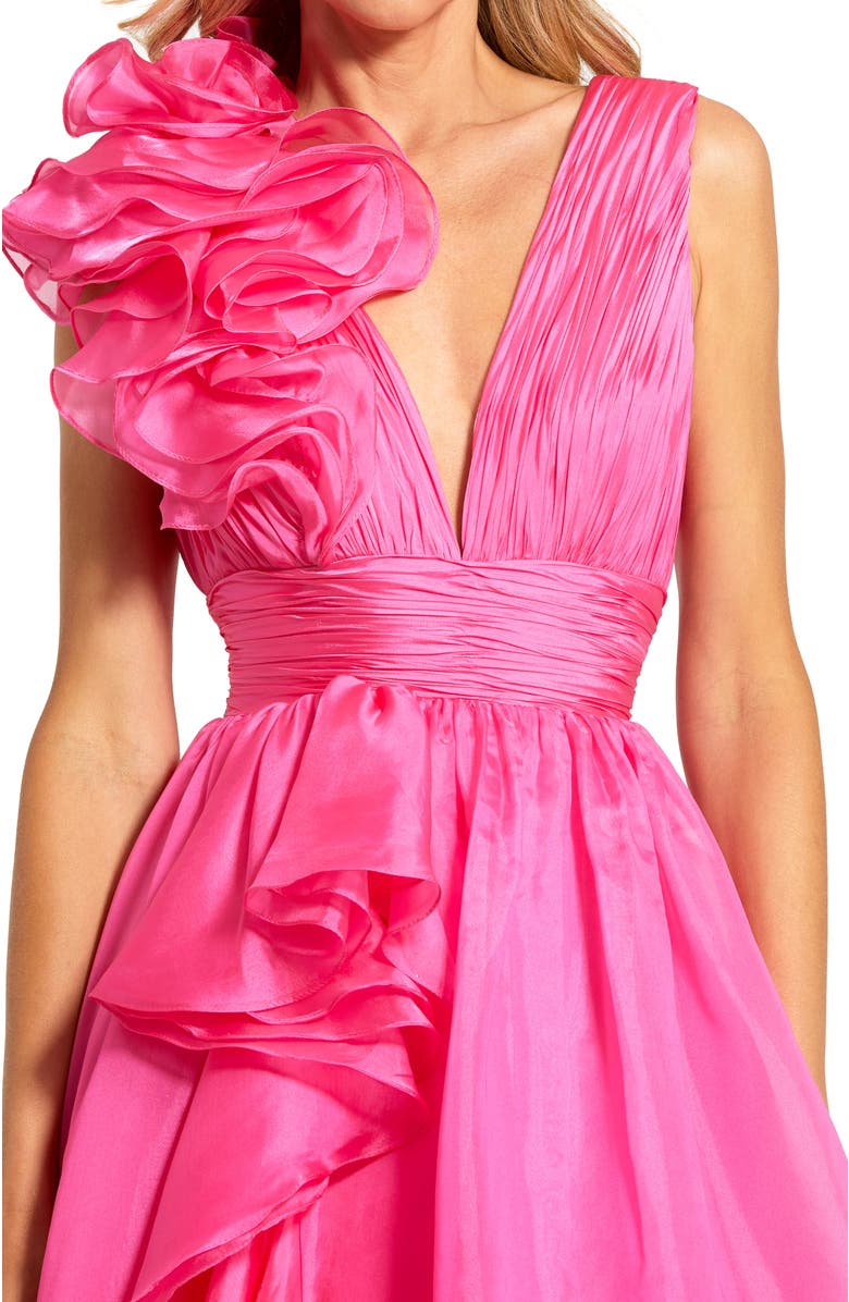 Ruffle Shoulder V-Neck Chiffon Gown