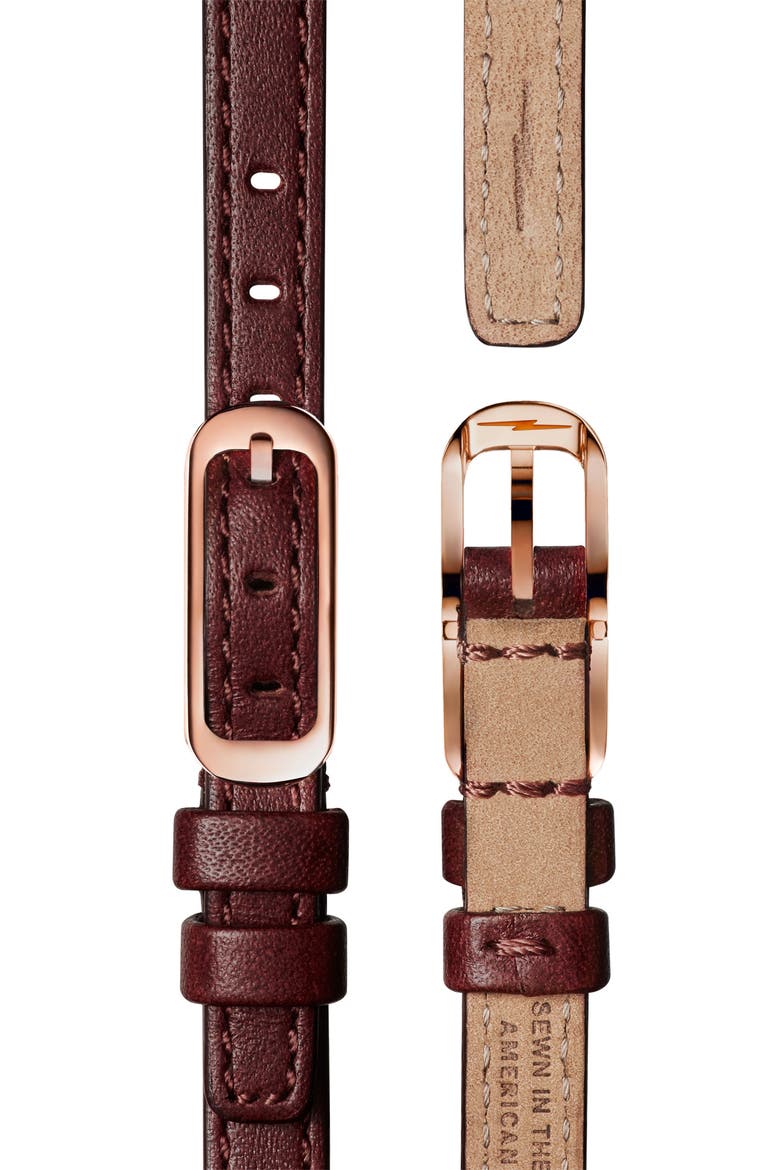 The Birdy Leather Strap Watch, 34mm, Alternate, color, BURGUNDY/ GOLD