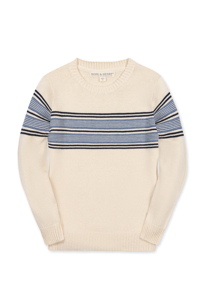Kids' Organic Striped Crew Neck Pullover Sweater, Main, color, Ivory and Blue Chest Stripe