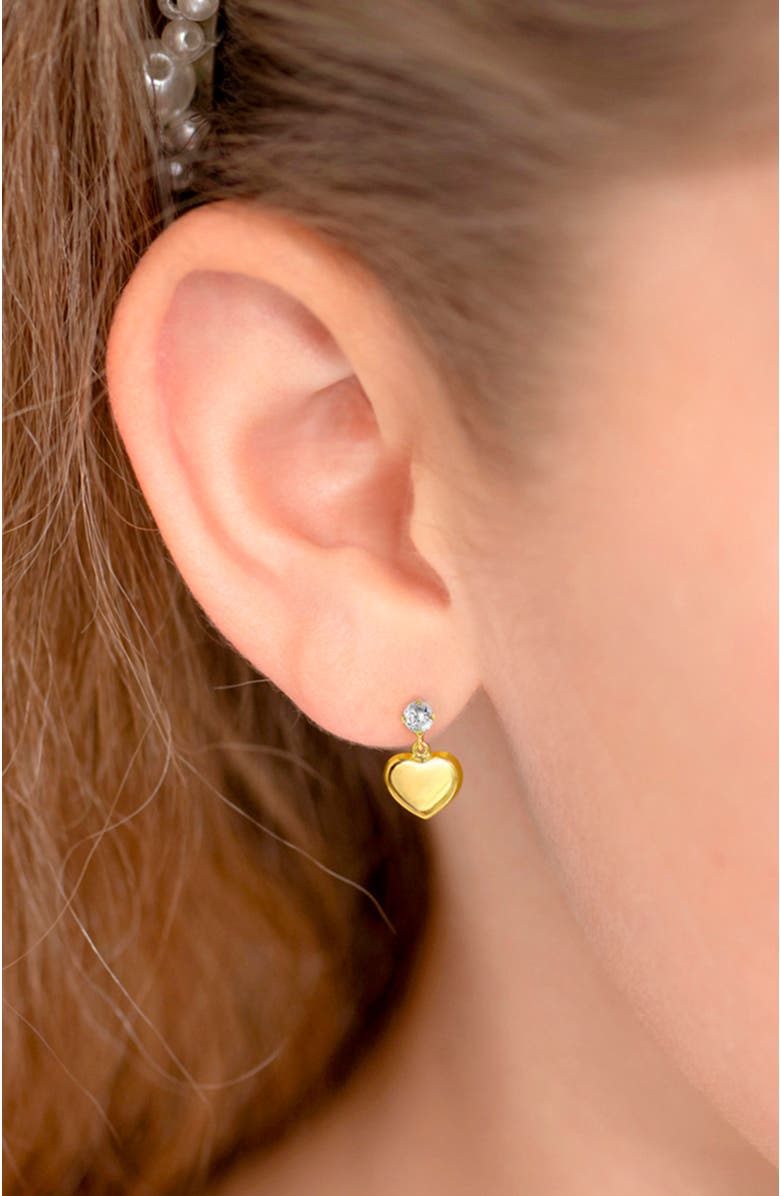 In Season Jewelry 14k Heart Dangle Cubic Zirconia Earrings, Alternate, color, Gold