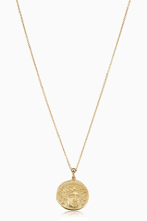 14K Yellow Gold Greek Medusa Medallion Necklace