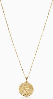 Oradina 14K Yellow Gold Greek Medusa Medallion Necklace