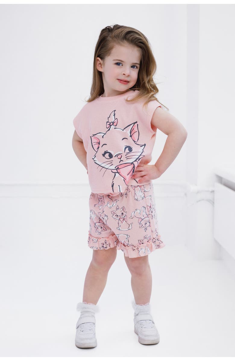 Disney Waffle T-Shirt & Shorts Set, Alternate, color, Marie Pink Pink