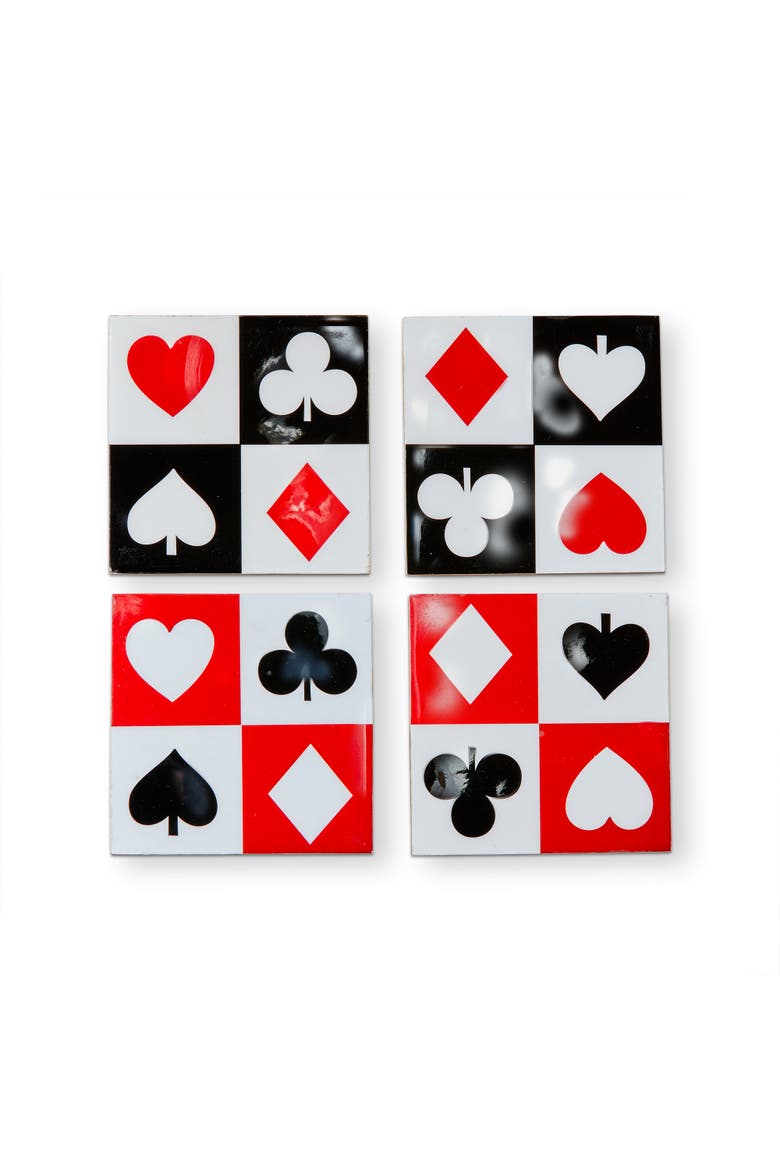 Everyday Suits Bar Coaster Set of 4 Multi MDF Enamel 4x4x0.25 in, Main, color, Red