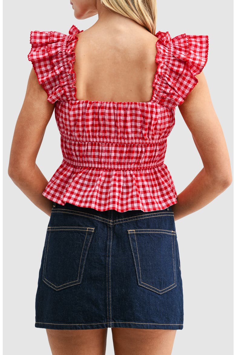Gingham Smocked Bodice Peplum Top, Alternate, color, RED GINGHAM