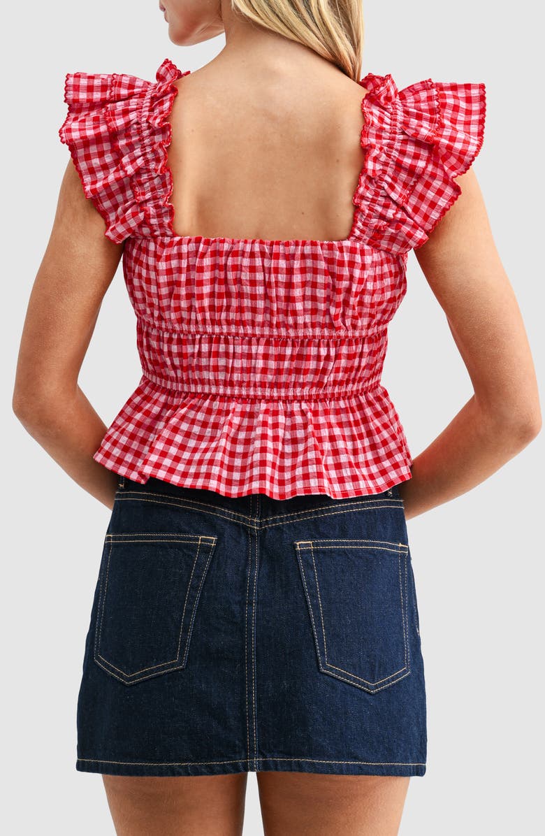All in Favor Gingham Smocked Bodice Peplum Top, Alternate, color, Red Gingham