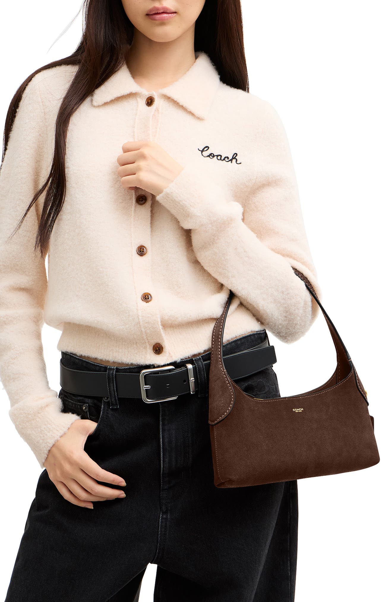 Brooklyn 26 Suede Shoulder Bag, Alternate, color, B4/ DARK CHOCOLATE