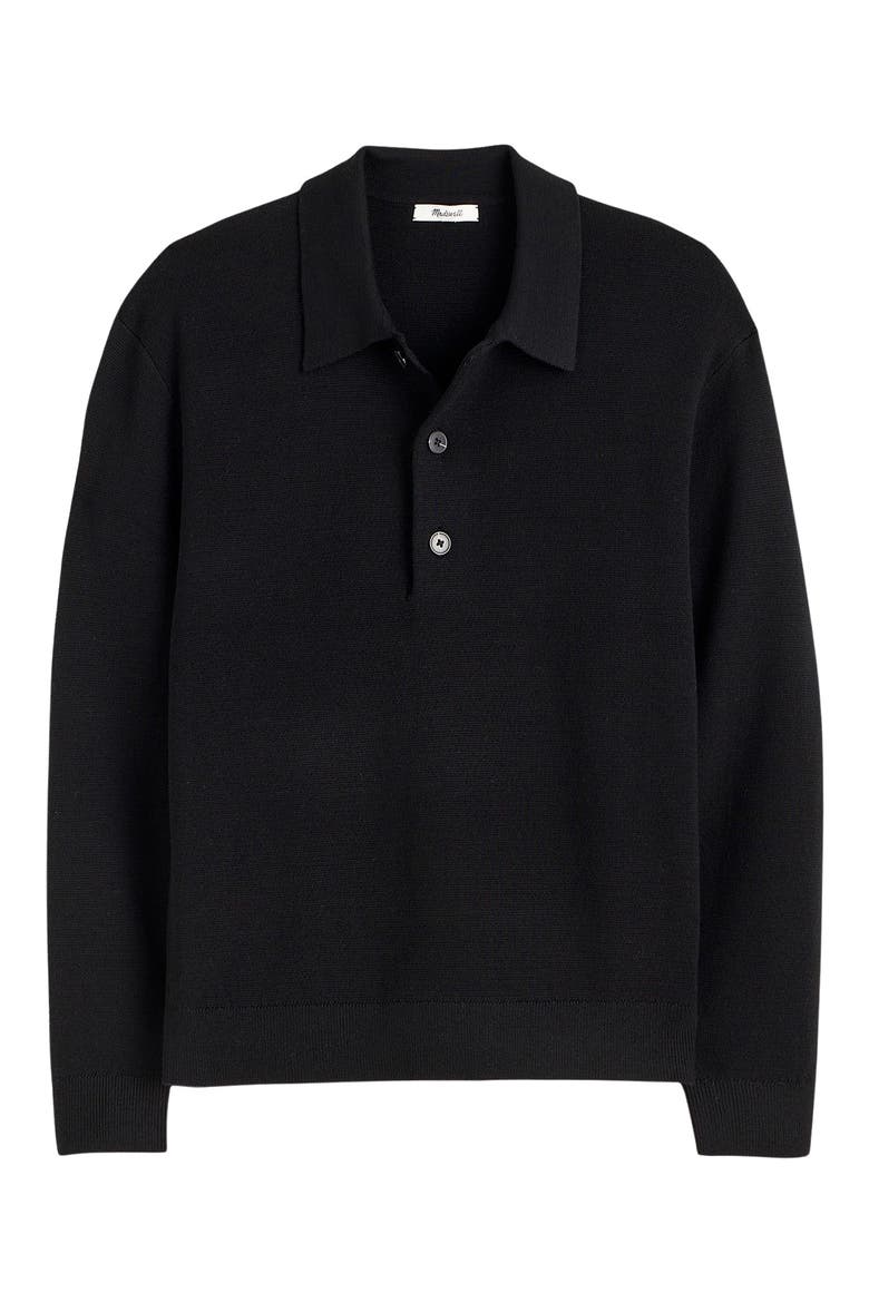 Three-Button Merino Wool Polo Sweater, Alternate, color, TRUE BLACK