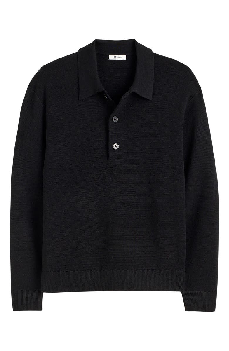 Madewell Three-Button Merino Wool Polo Sweater, Alternate, color, True Black
