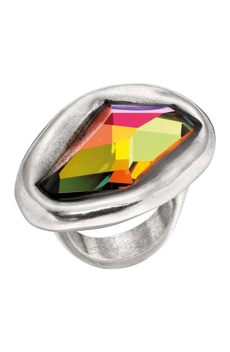 UNODE50 Micron Silver Nocturnal Freeform Swarovski Crystal Ring, Main, color, 