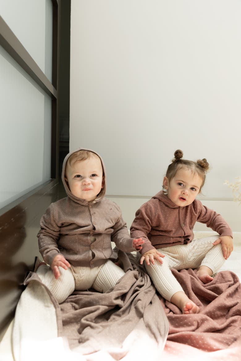 Knitted Hooded Jacket with Patch Pockets, Alternate, color, Rose/Dark Almond
