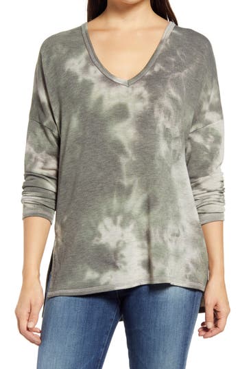 Loveappella Tie Dye Tunic Top In Olive