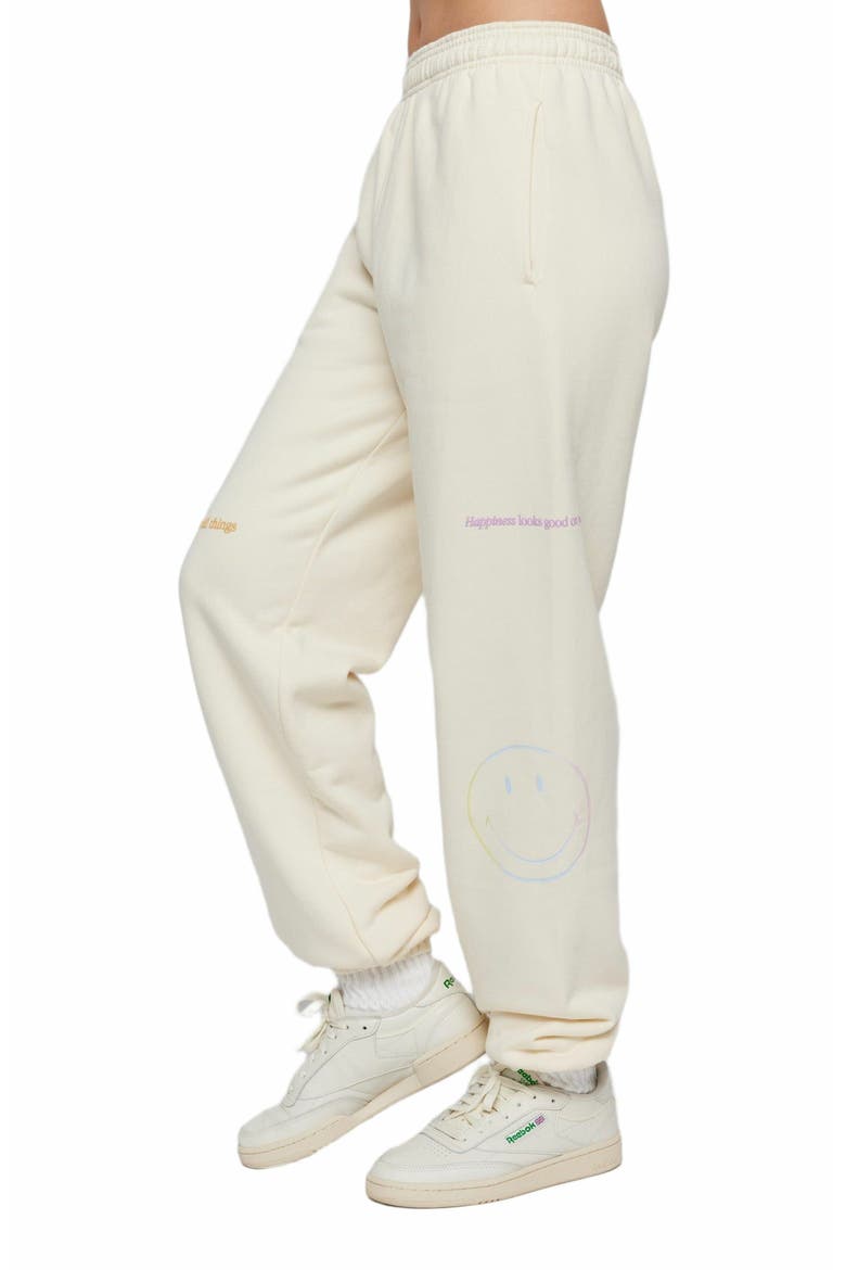 Smiley Radiate Happiness Sweatpants, Main, color, BONE