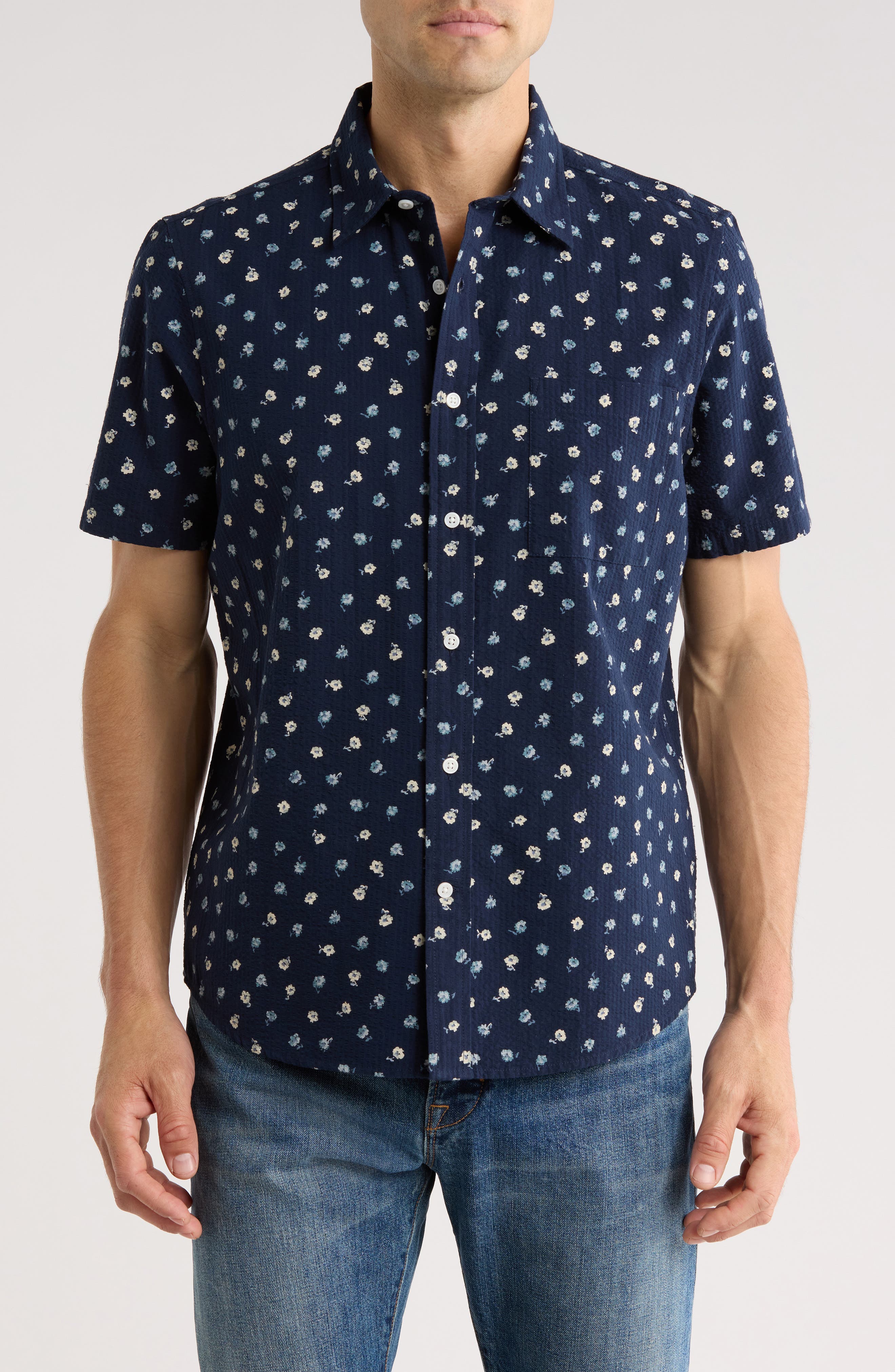 14th & Union Floral Cotton Seersucker Short Sleeve Shirt