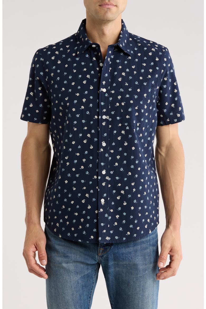 Floral Cotton Seersucker Short Sleeve Shirt, Main, color, NAVY FLUTTER TOSSED DITSY