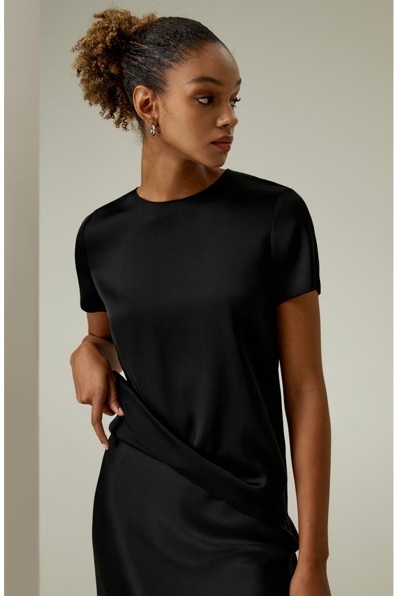 Women's Basic Silk T-shirt, Alternate, color, Black