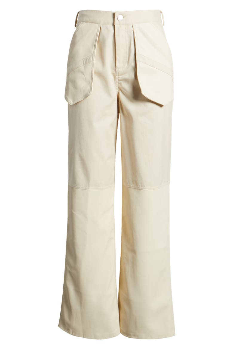 Faux Leather & Twill Paneled Pants, Alternate, color, CREAM