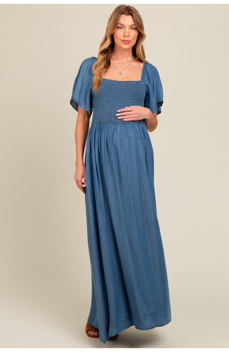 PinkBlush Chambray Smocked Maxi Dress, Alternate, color, Blue