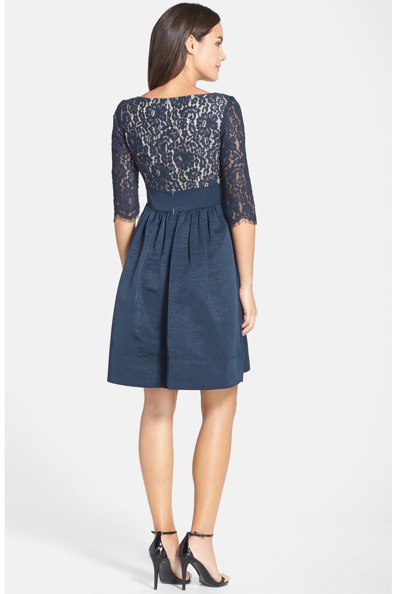 Lace & Faille Dress, Alternate, color, NAVY